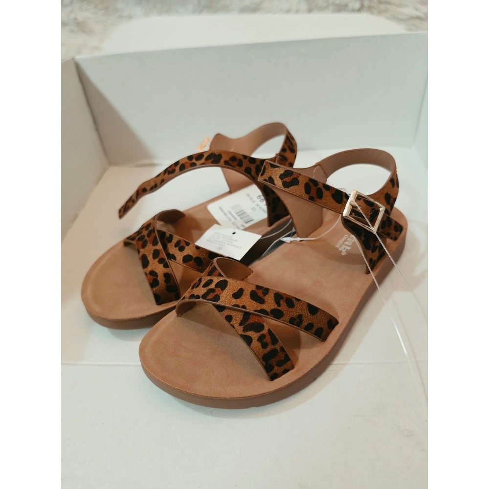 NWT Link Comfort Kids Reform Leopard Print Strappy Flat Sandals - Size 13